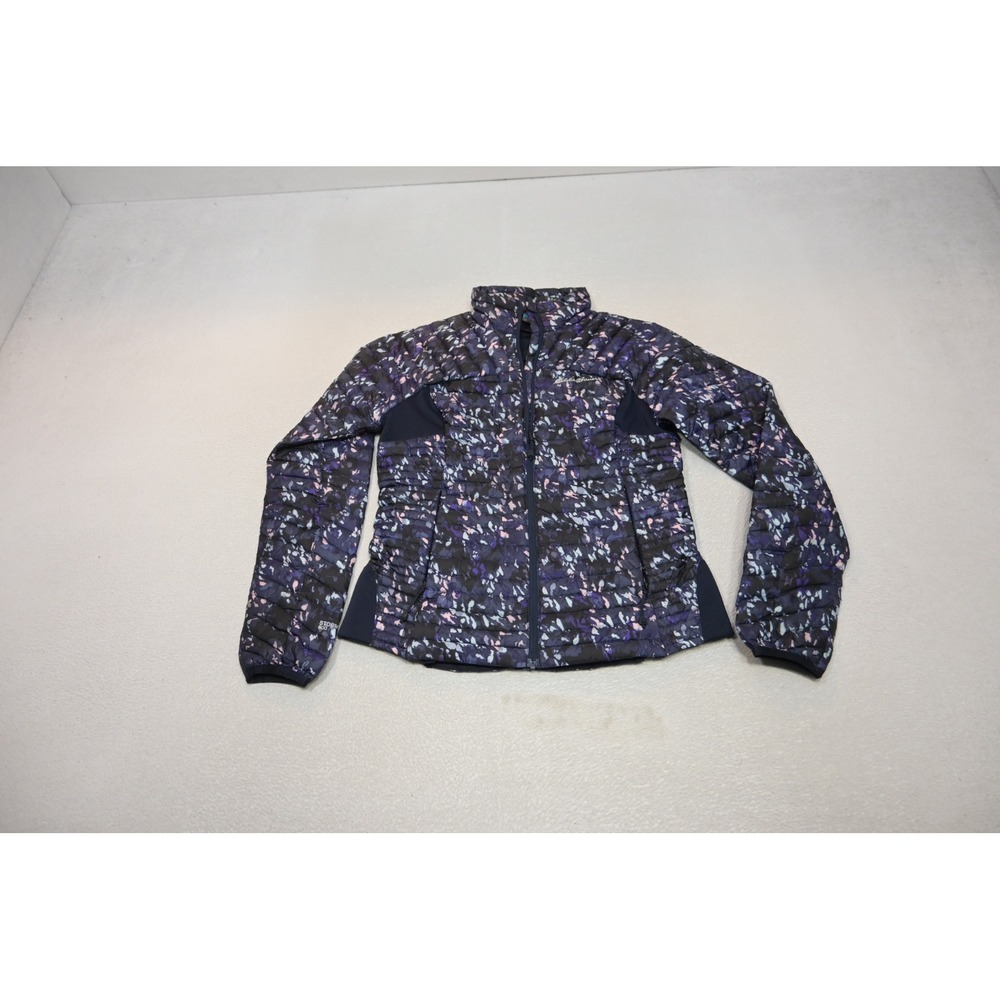 Eddie Bauer First Ascent Puffer Jacket Womens P XS Purple Multi Down Print EUC